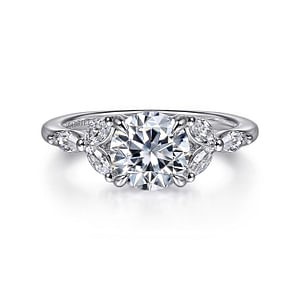 Gabriel & Co. 14K White Gold Diamond Marquise Floral Motif Ring (CZ Center)