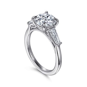 Gabriel & Co. 14K White Gold Diamond Tapered Baguette 3-Stone Ring (CZ Center)