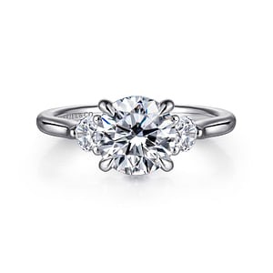 Gabriel & Co. 14K White Gold Diamond Round Lotus 3-Stone Ring (CZ Center)