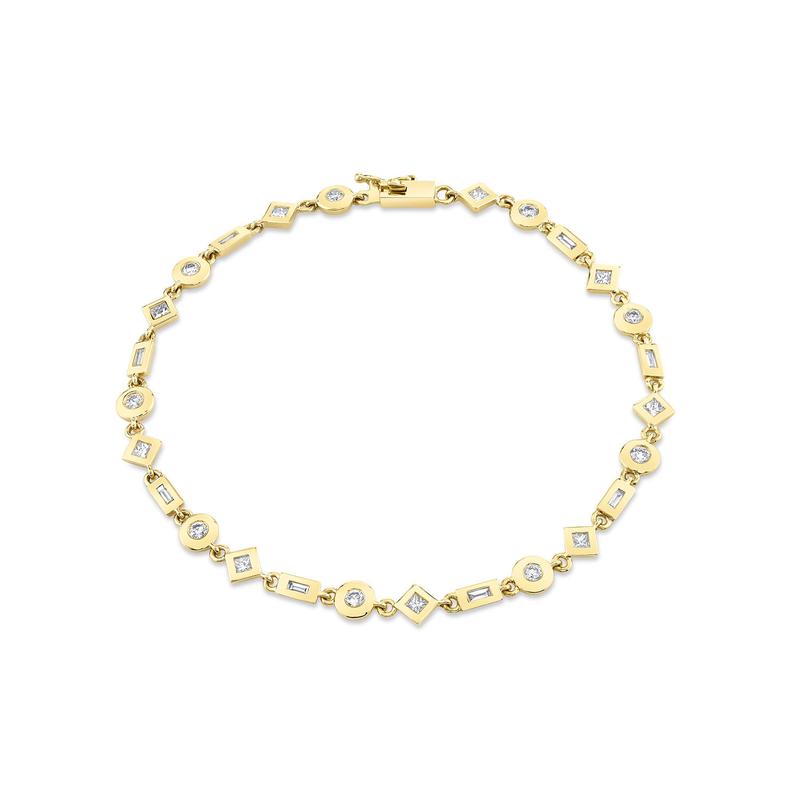 14K Yellow Gold Diamond Multi-Shape Bezel Line Bracelet (7")