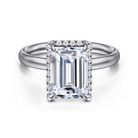 Gabriel & Co. 14K White Gold Diamond Emerald Under Halo Semi-Mount Ring (CZ Center)