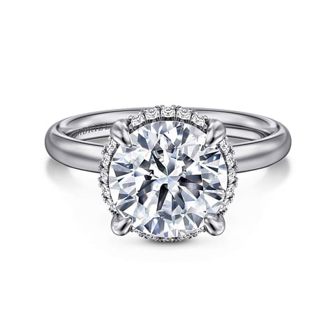 Gabriel & Co. 14K White Gold Diamond Round Under Halo Semi-Mount Ring (CZ Center)