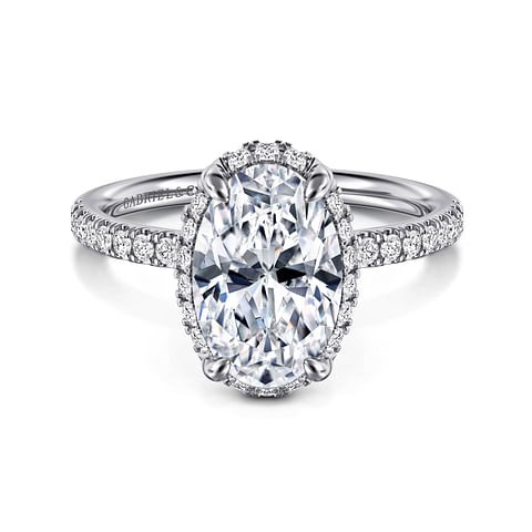 Gabriel & Co. 14K White Gold Diamond Oval Under Halo Semi-Mount Ring (CZ Center)