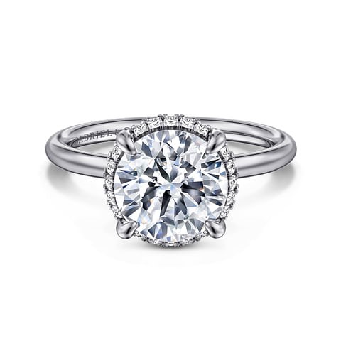 Gabriel & Co. 14K White Gold Diamond Round Under Halo Semi-Mount Ring (CZ Center)