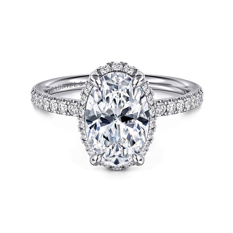 Gabriel & Co. 14K White Gold Diamond Oval Under Halo Semi-Mount Ring (CZ Center)