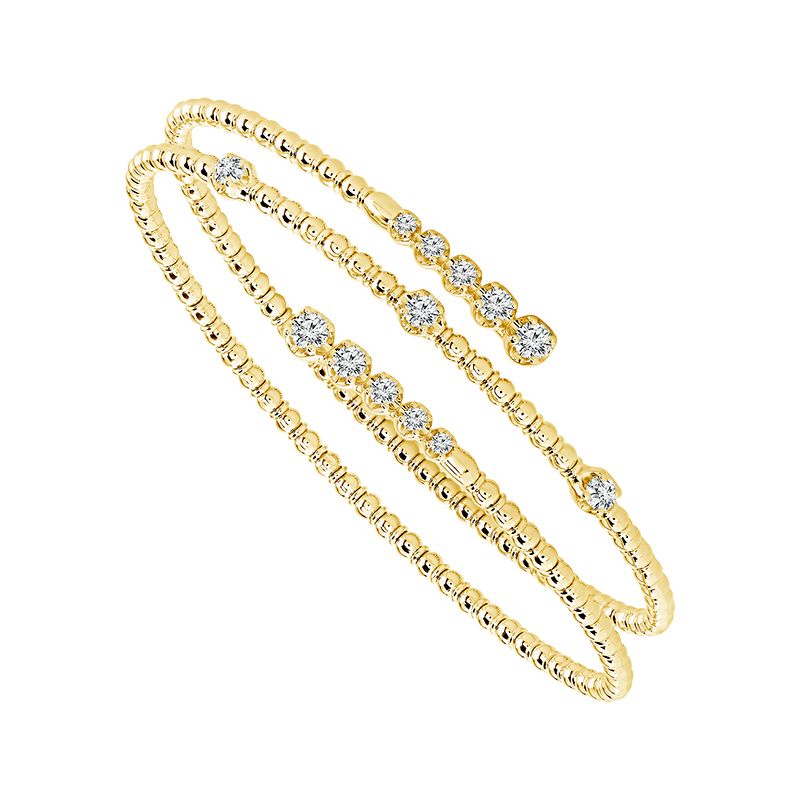 0.69ctw Diamond Wrap Graduated Titanium Flex Bangle Bracelet in 14K Yellow Gold