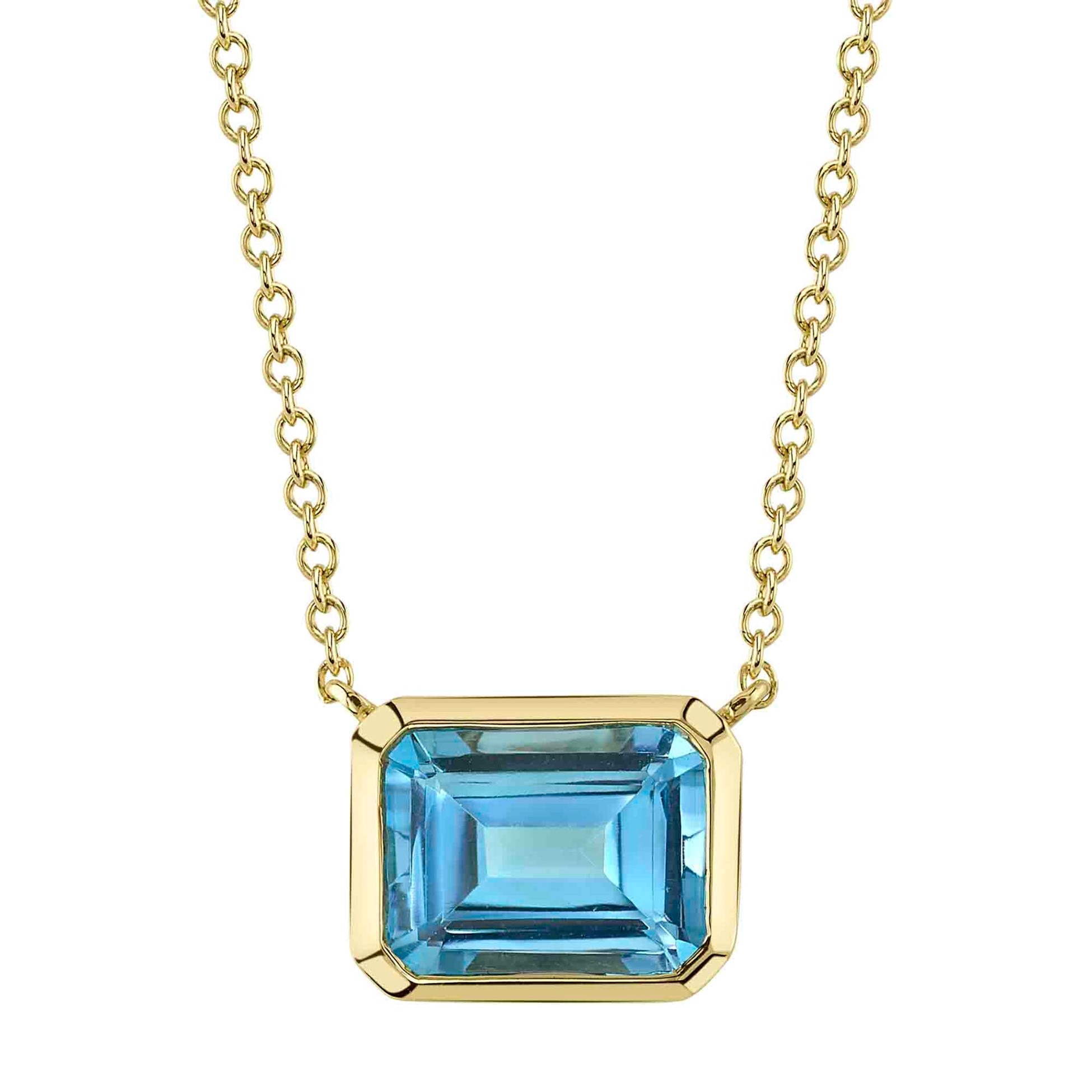 Shy Creation 14K Yellow Gold Emerald Cut Blue Topaz Bezel Pendant