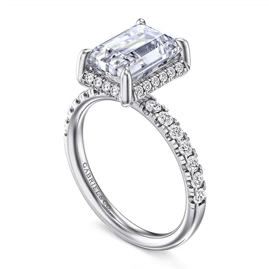 Gabriel & Co. 14K White Gold Diamond Hidden Halo Semi-Mount Ring (Emerald CZ Center)