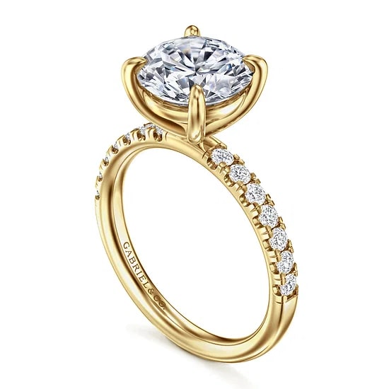 Gabriel & Co. 14K Yellow Gold Diamond Semi-Mount Ring (Round CZ Center)