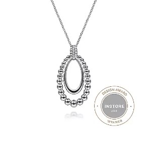 Gabriel & Co. Sterling Silver White Sapphire Oval Beaded 2-Row Pendant (18")
