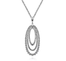 Gabriel & Co. Sterling Silver Oval Rope Bead 3-Row Large Pendant (24")