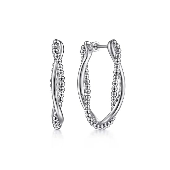 Gabriel & Co. Sterling Silver Oval Twist Beaded Medium Hoop Earrings