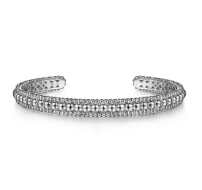 Sterling Silver 3 Row Beaded Cuff Bracelet