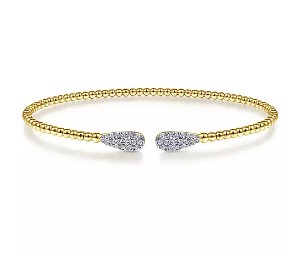 14KYW .30CTW DIA PAVE TEAR DROP BEAD CUFF BRAC
