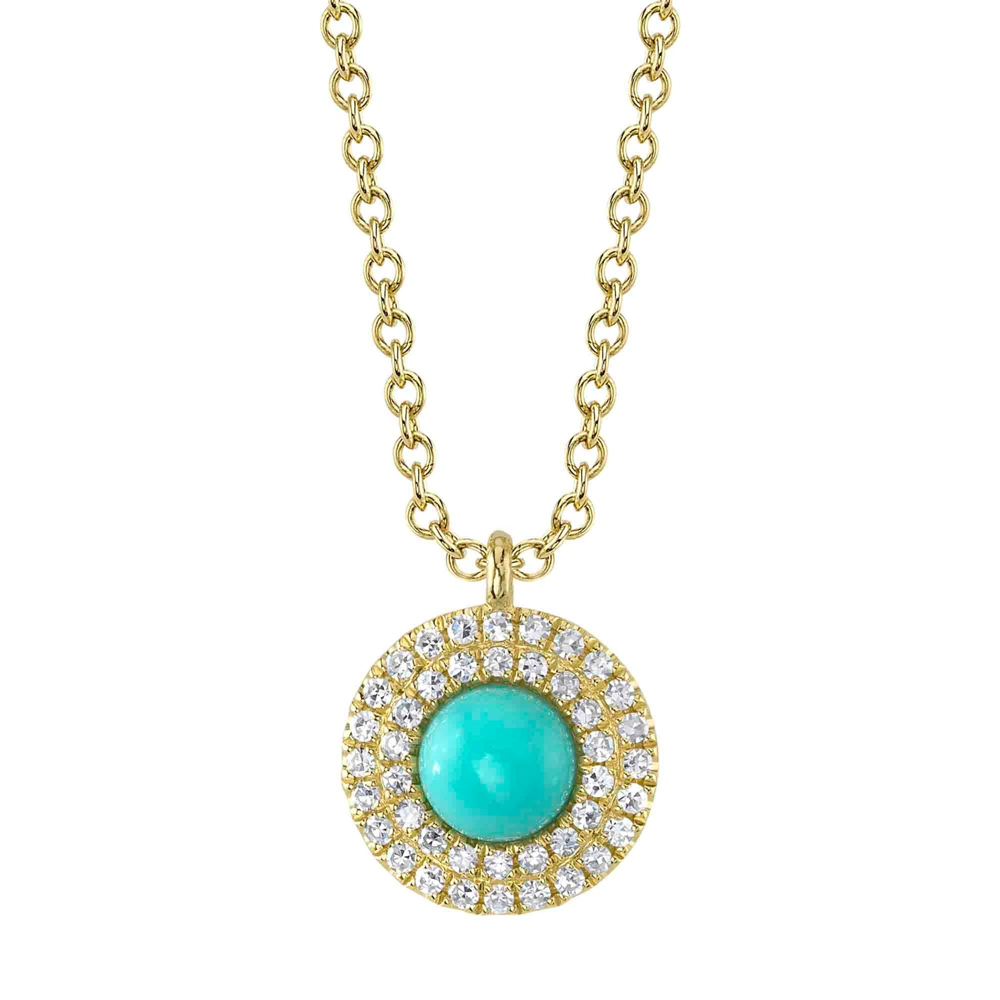 Shy Creation 14K Yellow Gold Turquoise & Diamond Double Halo Pendant