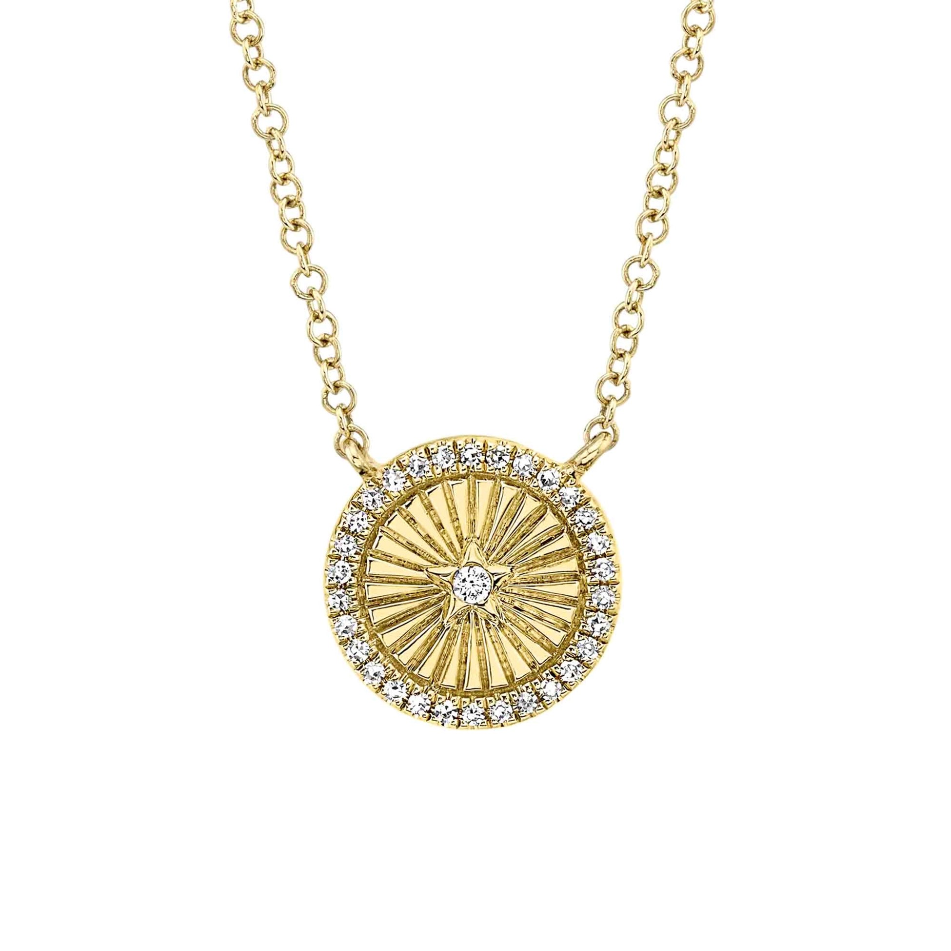 Shy Creation 14K Yellow Gold Diamond Star Circle Halo Pendant