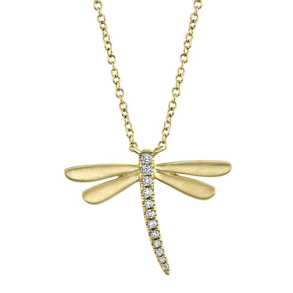 Shy Creation 14K Yellow Gold Diamond Dragonfly Pendant