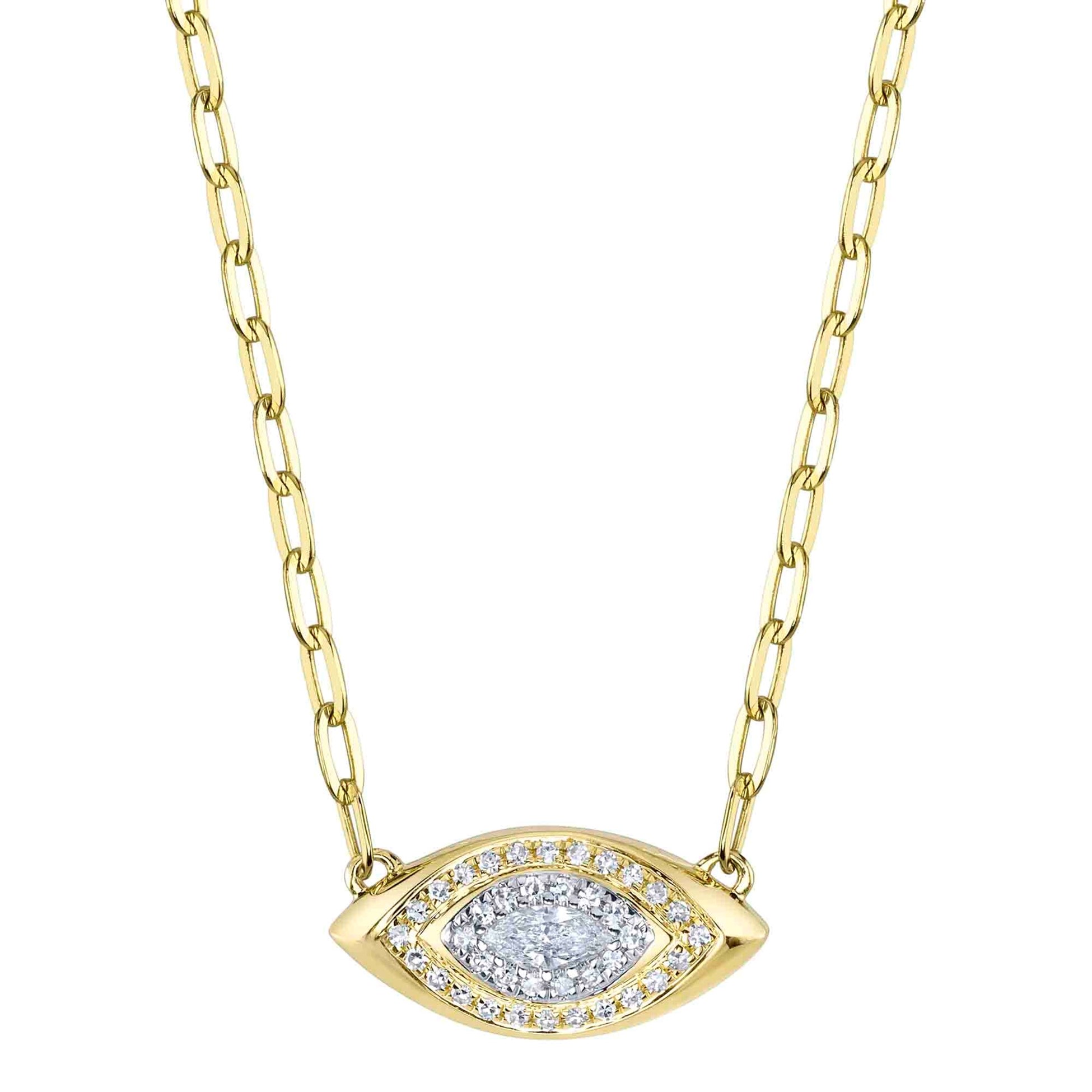 Shy Creation 14K Yellow Gold Diamond Marquise Paper Clip Link Pendant