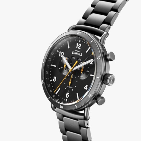 Shinola 45mm Canfield Sport Watch - Black Dial, Gunmetal Bracelet