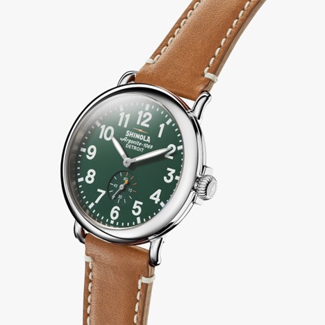 Shinola 41mm Runwell Watch - Green Dial, Brown Leather Strap
