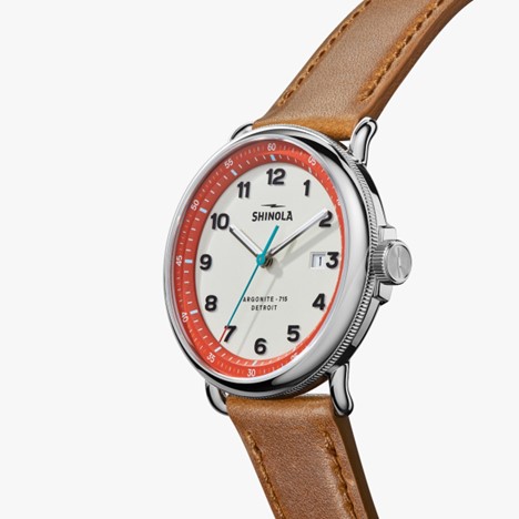 Shinola 43mm Canfield C56 Watch - Beige/Orange Dial, Bourbon Leather Strap