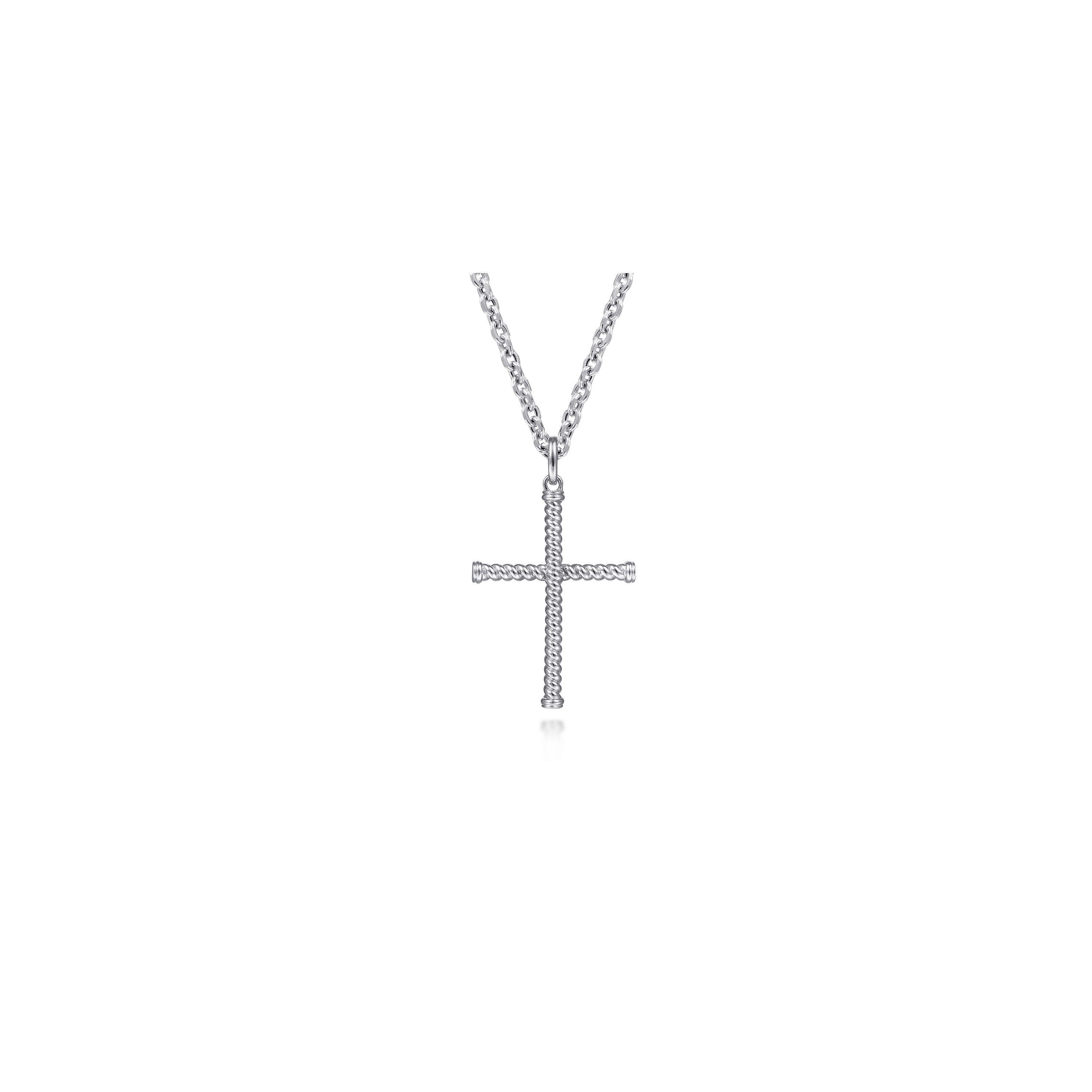 Sterling Silver Small Thin Twist Rope Cross Pendant