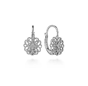 Sterling Silver White Sapphire Floral Vintage Drop Earrings