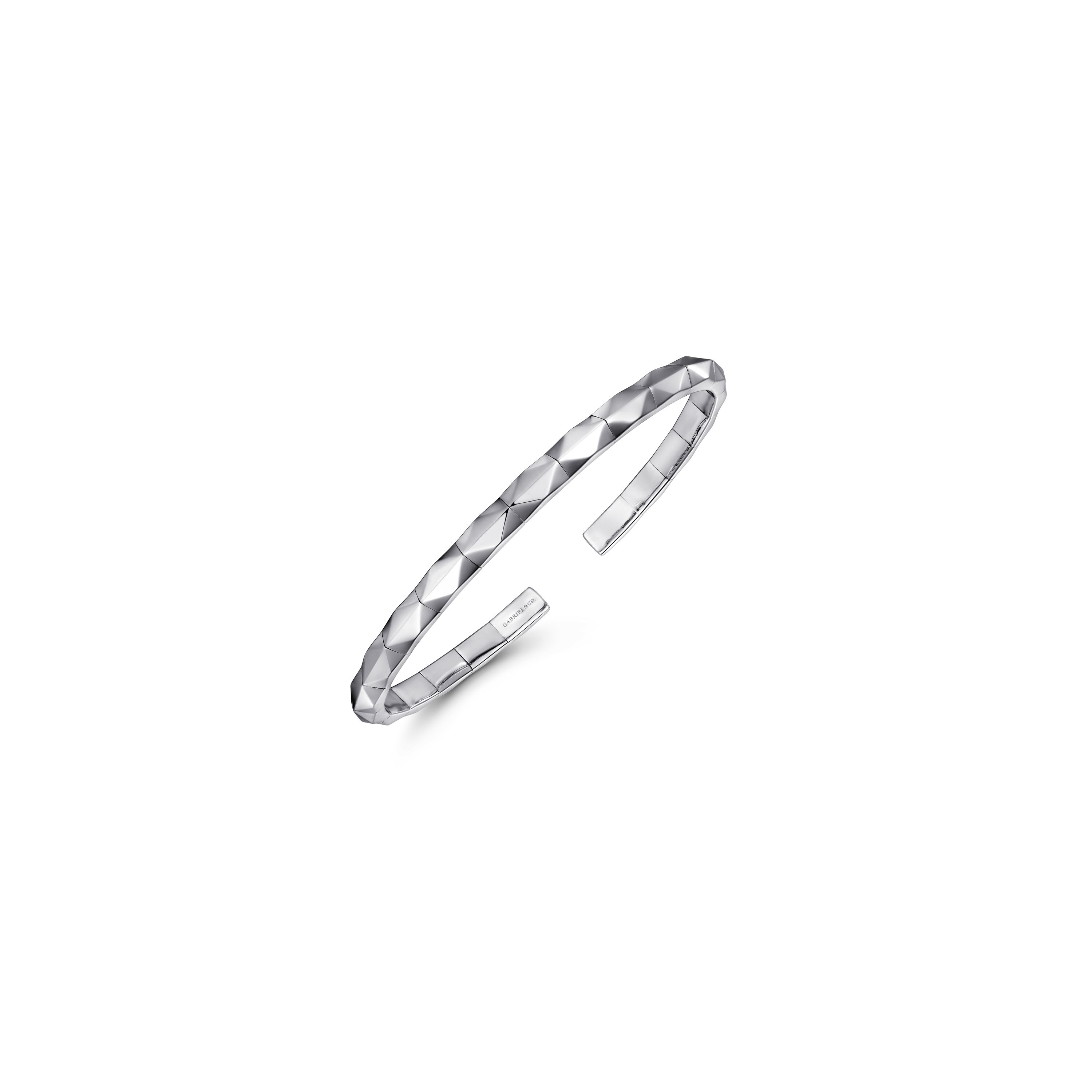 Gabriel & Co. Sterling Silver Faceted Thin Flex Cuff Men's Bangle Bracelet
