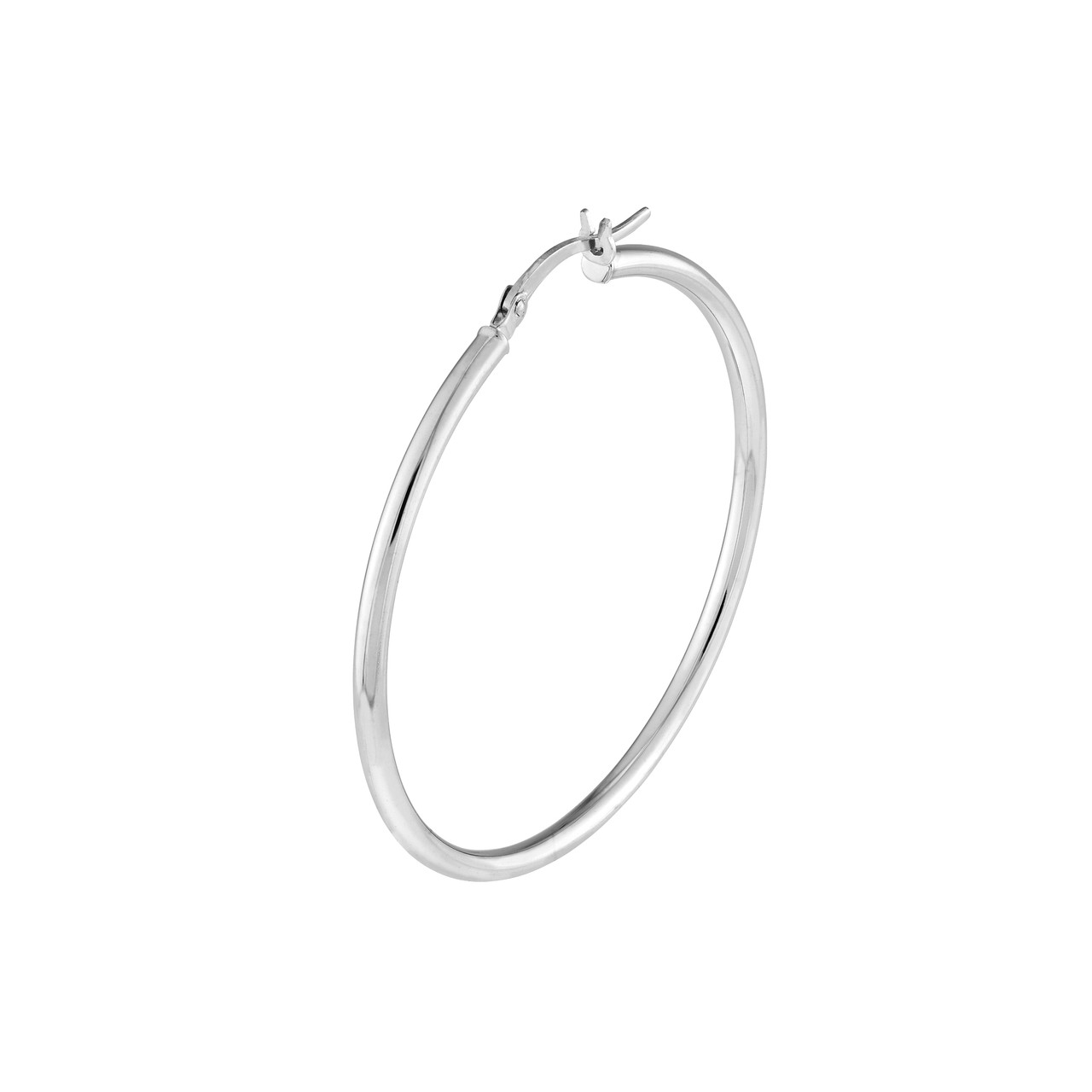 14K White Gold Large Round Tube Hoop Earrings (2x40mm)