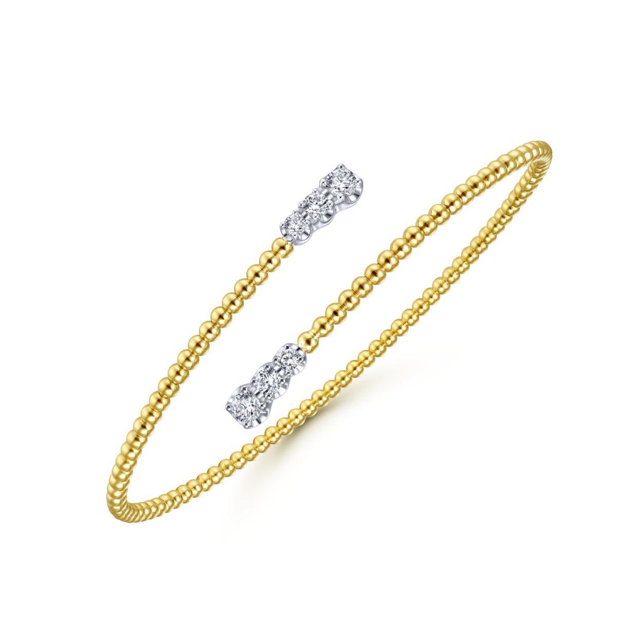 14KY .43CTW DIA 6 STN WRAP BEAD CUFF FLEX BRAC