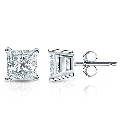 14K White Gold Princess Cut Diamond Stud Earrings (0.50ctw)