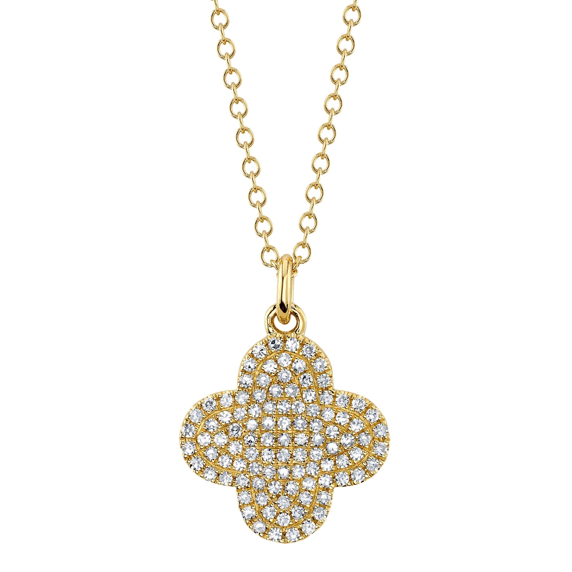 Shy Creation 14K Yellow Gold Diamond Pave Clover Pendant