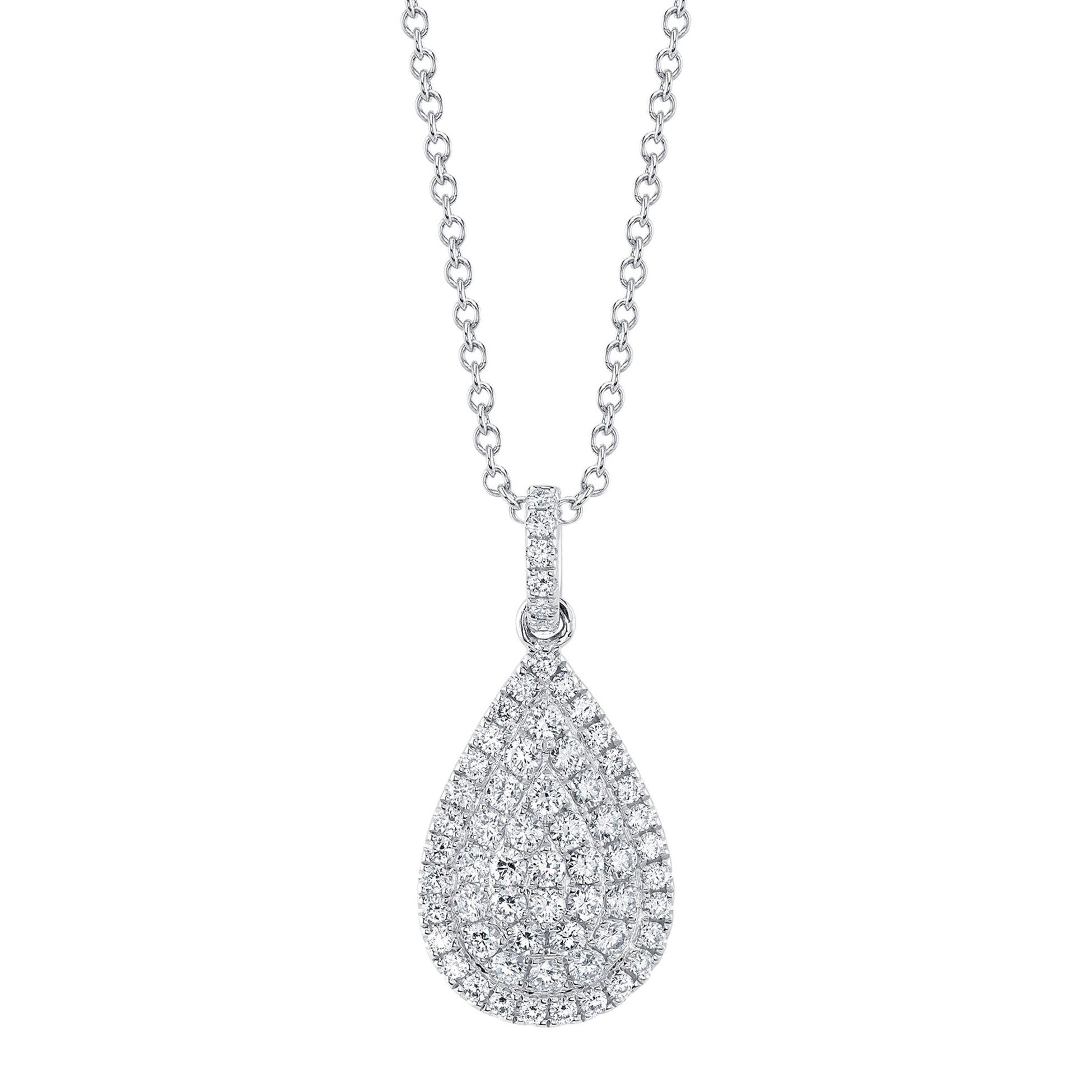 Shy Creation 14K White Gold Diamond Pear Pendant