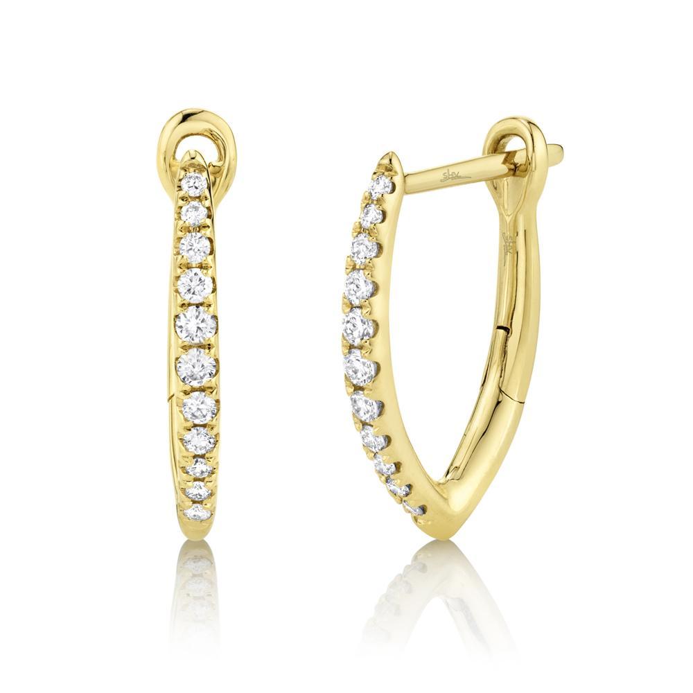 Shy Creation 14K Yellow Gold Diamond V Small Hoop Earrings
