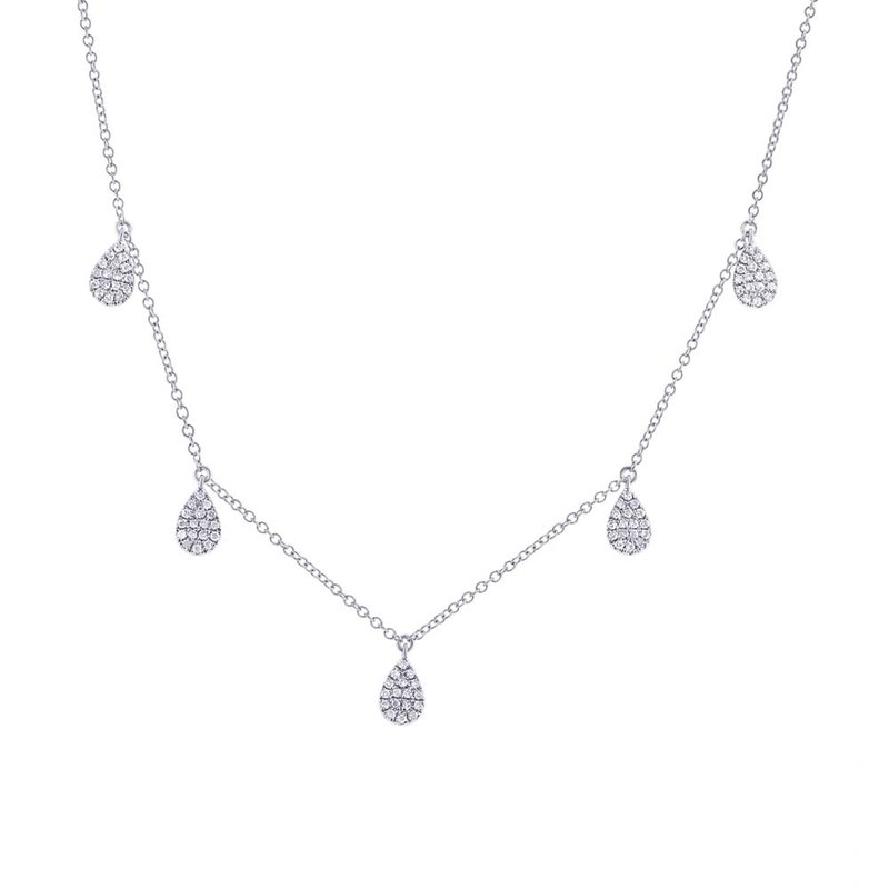 Shy Creation 14K White Gold Diamond Pear Pave Station Necklace