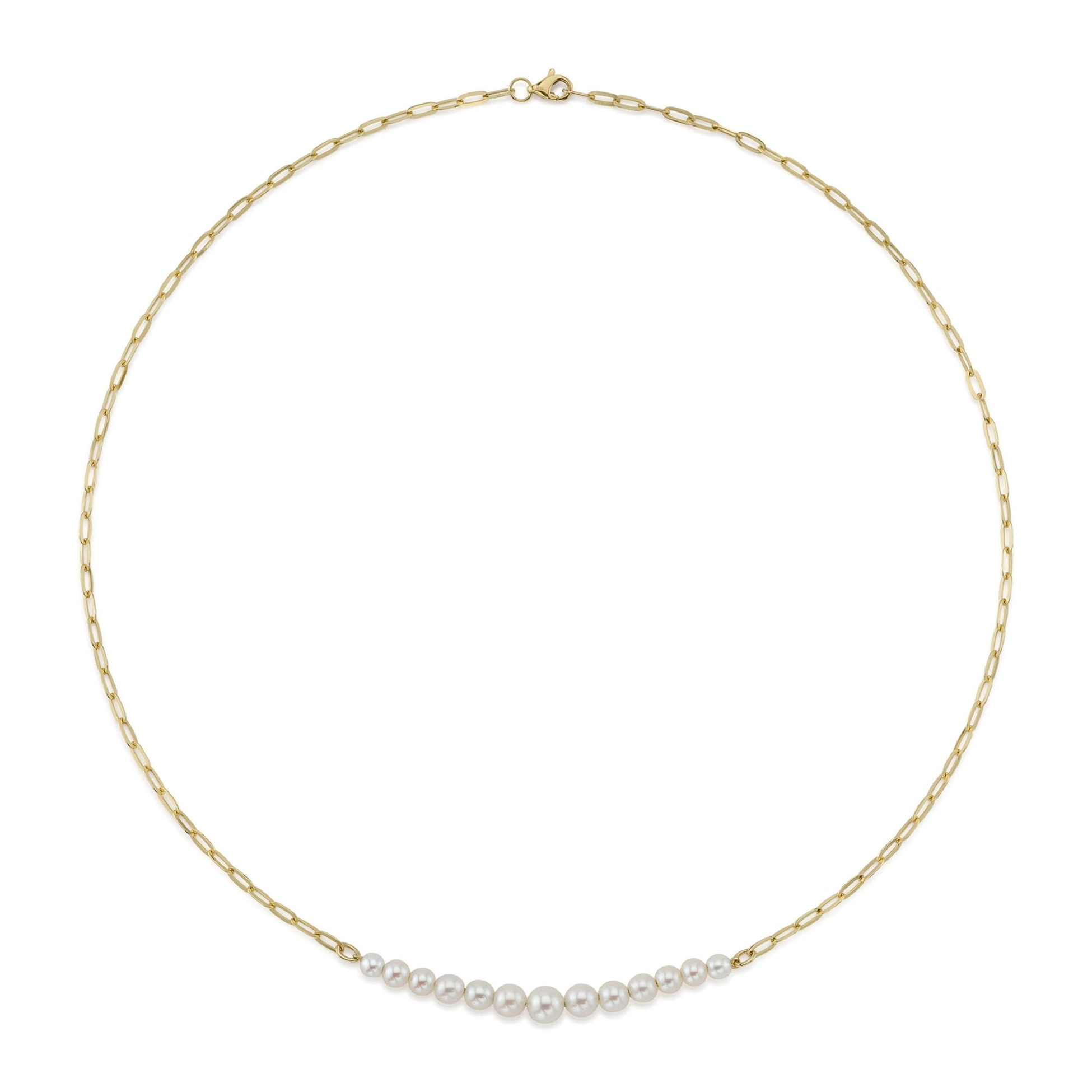 Shy Creation 14K Yellow Gold Pearl Graduated Smile Paperclip Link Pendant