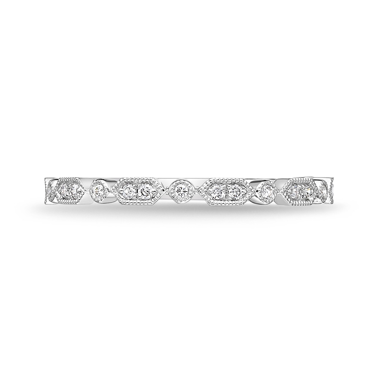 18KW .08CTW DIA VINTAGE RBC/HEX STACK FASH RING