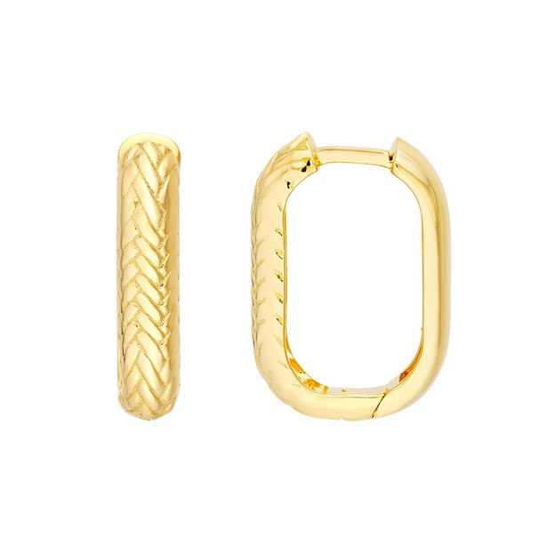 14K Yellow Gold Rectangle Diamond Cut Hoop Earrings (15.8x11.1mm)