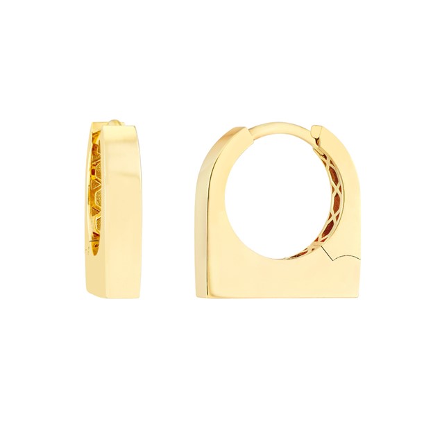 14K Yellow Gold Thick Bar Huggie Earrings