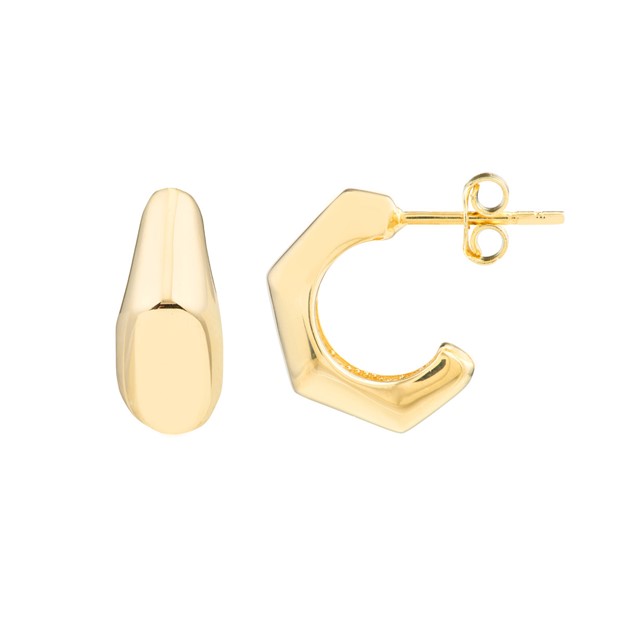 14K Yellow Gold Puff J-Hoop Earrings