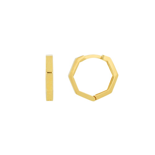 14K Yellow Gold Hexagon Square Edge Huggie Earrings