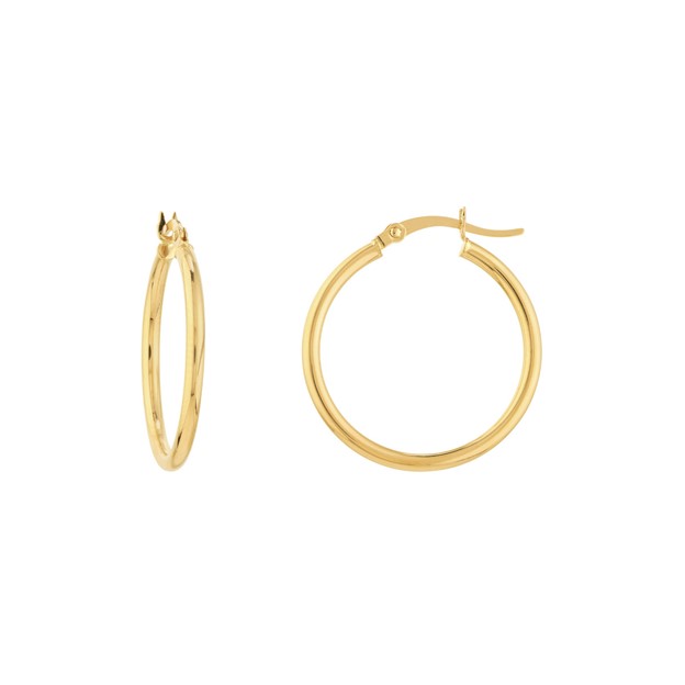 14K Yellow Gold Medium Round Tube Hoop Earrings (2x25mm)