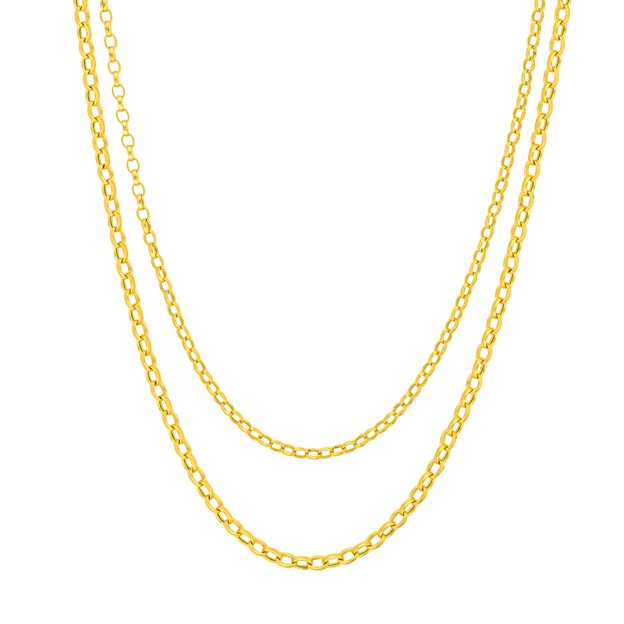 14K Yellow Gold Light Layer Oval Rolo Adjustable Necklace (18")