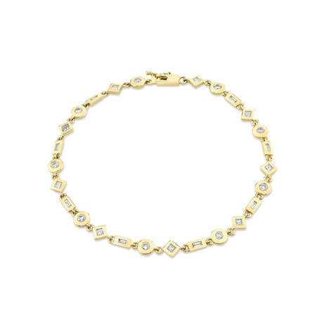 14K Yellow Gold Diamond Multi-Shape Bezel Line Bracelet (8")