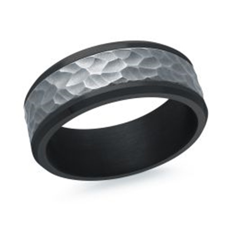 Malo 8mm Tantalum Edge Titanium Hammered Center Band - Size 9.5