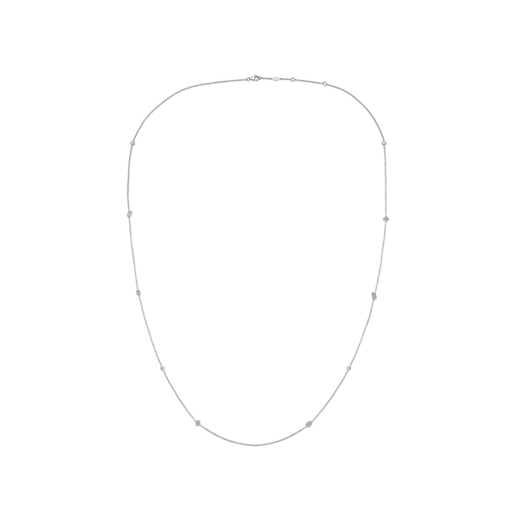 18K White Gold Diamond Cascade Fancy Shape Necklace (32")