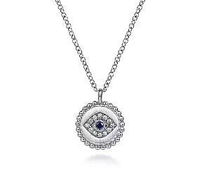 SS .04CTW DIA .02CT SAPPH EVIL EYE PEND 17.5"