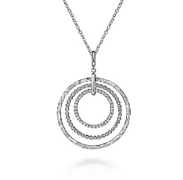 Gabriel & Co. Sterling Silver White Sapphire 3-Row Circle Pendant (24")