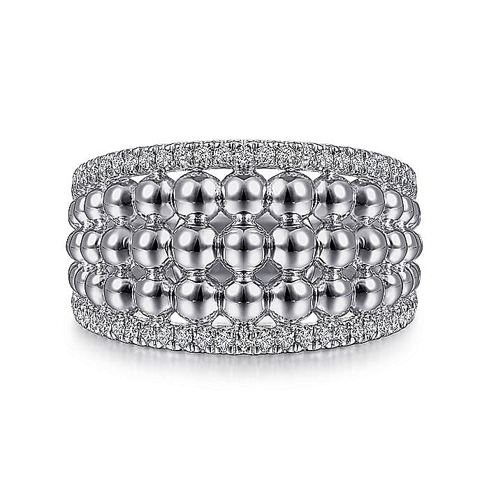 Gabriel & Co. Sterling Silver White Sapphire 5-Row Graduated Bead Ring
