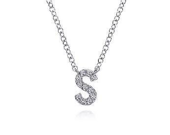14K White Gold Diamond 'S' Initial Pendant Necklace (17.5")